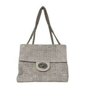 Alma Tonutti cream/silver woven convertible chain strap metallic purse EUC